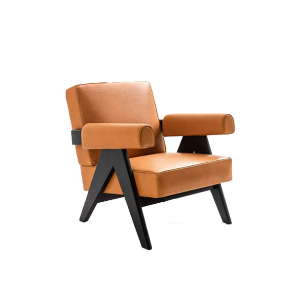 Illustration du produit Fauteuil Capitol Complex Noir Cuir Camel