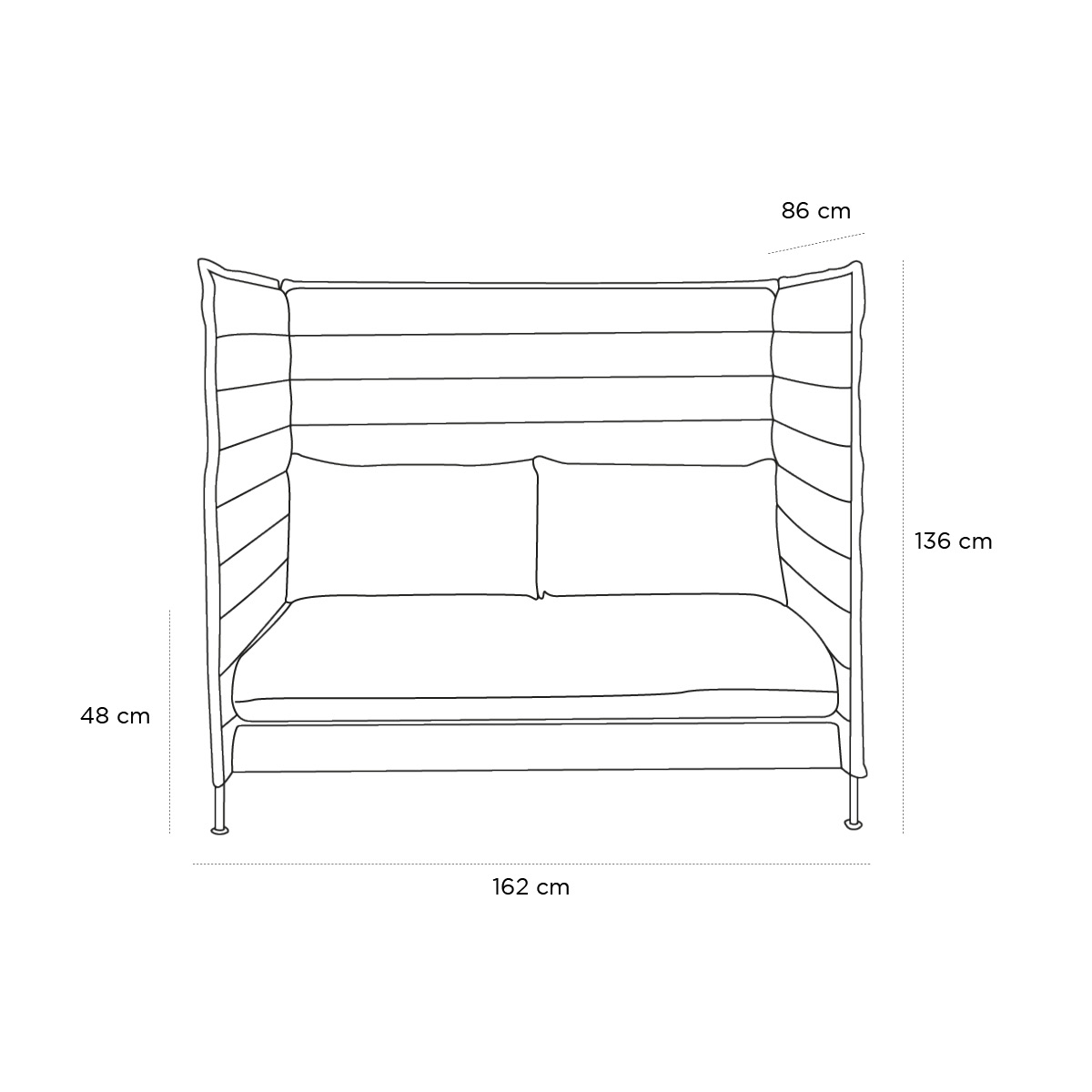 Product schematic Canapé High Alcove Rouge