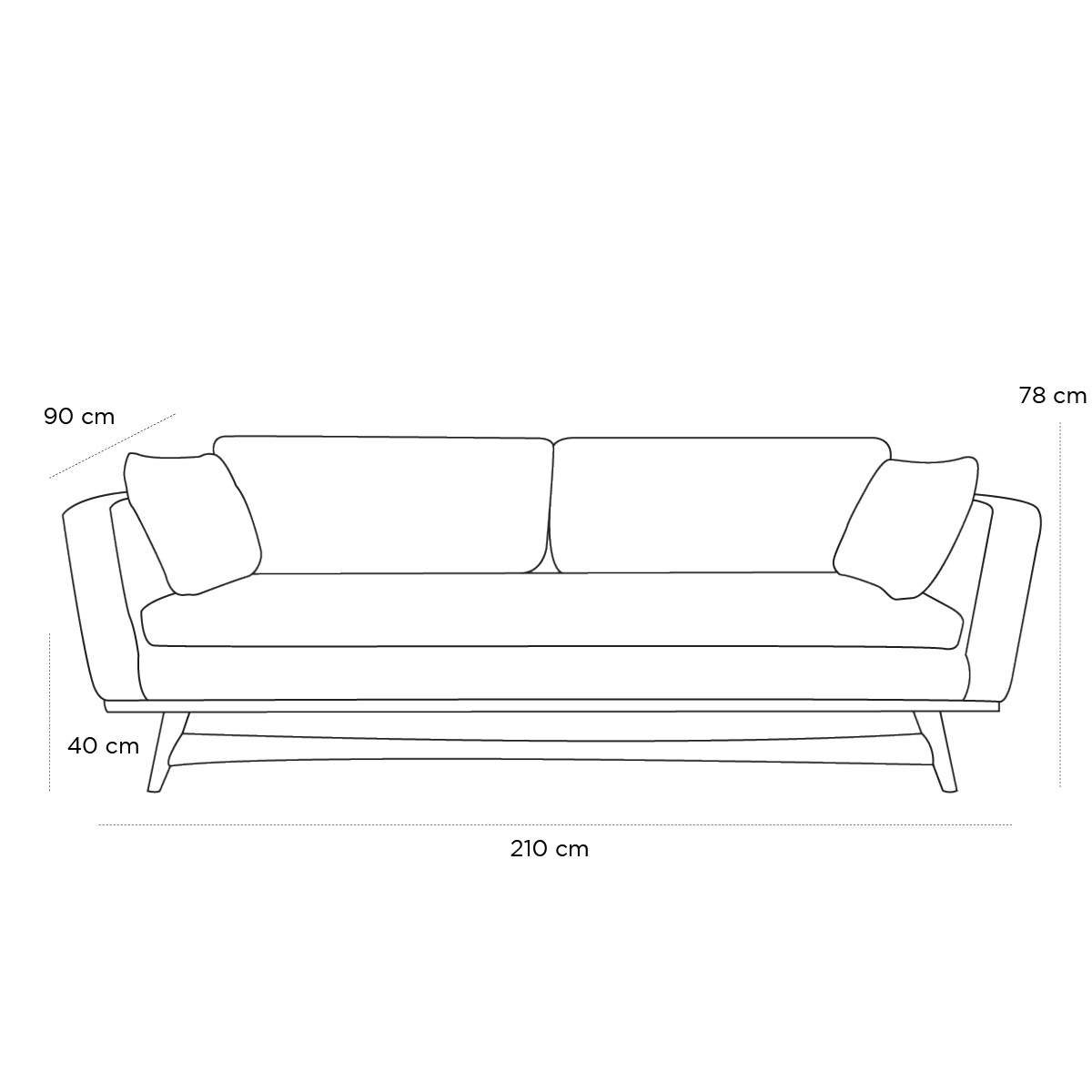 Product schematic Canapé Fifties Velours Bleu Canard