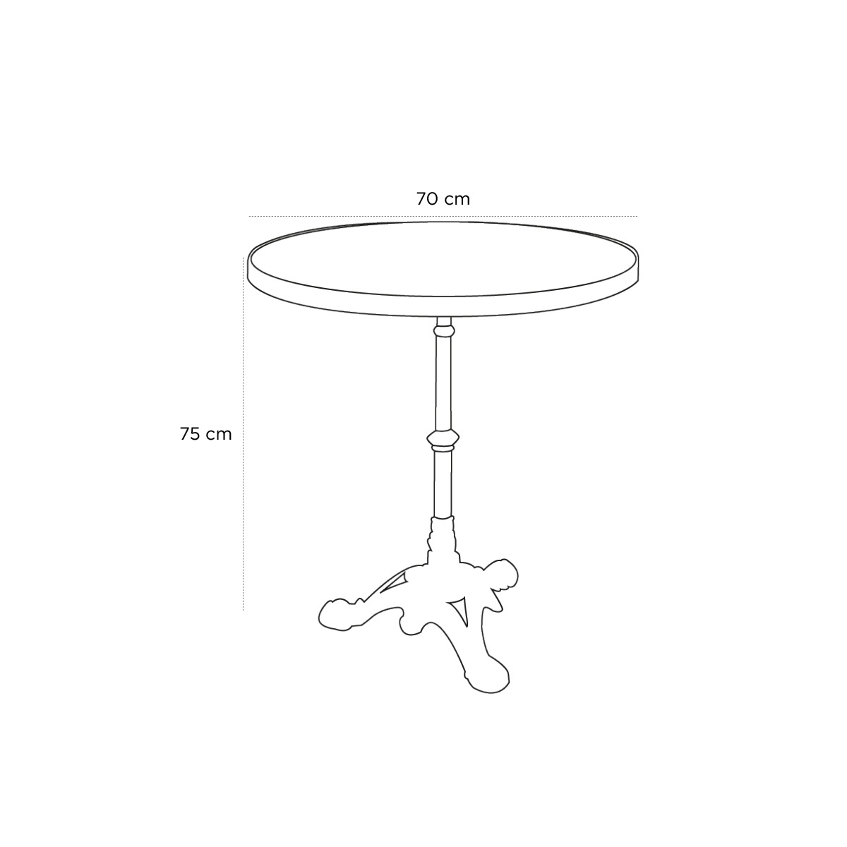 Product schematic Guéridon Bistrot Emaille Vert Mousse D.70