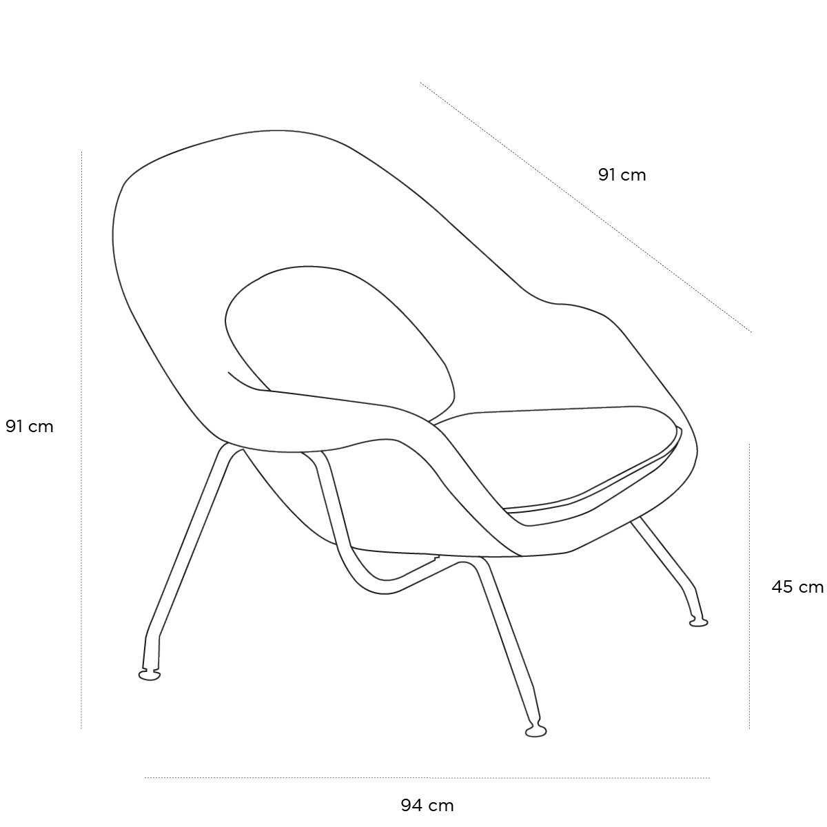 Product schematic Fauteuil Womb