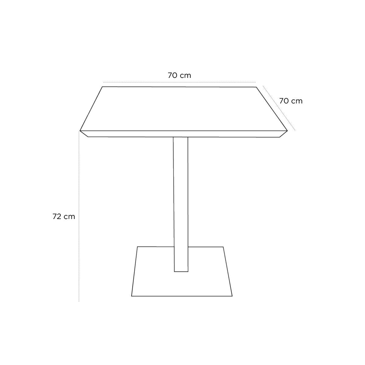 Product schematic Guéridon Chêne Biseauté Pied Noir