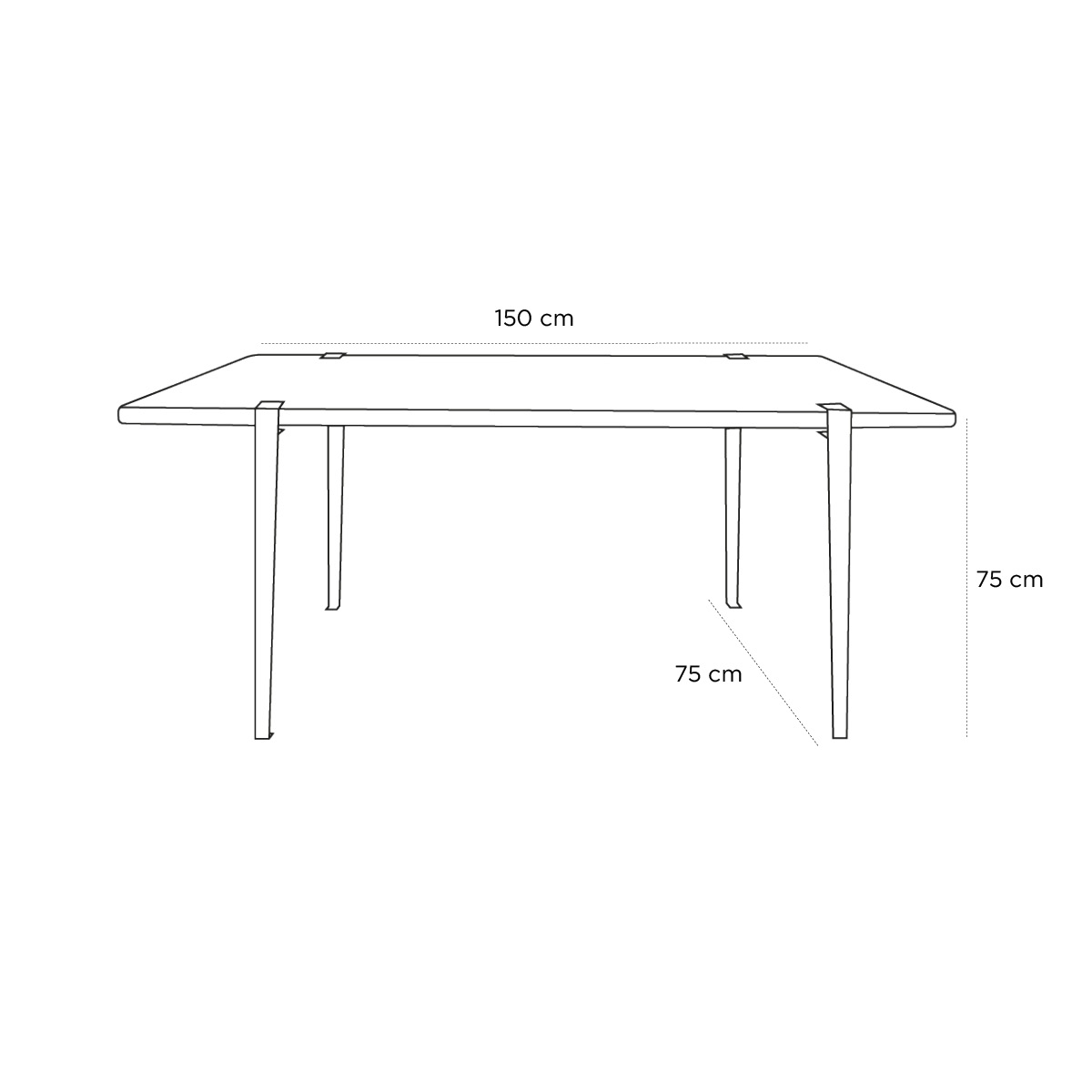 Product schematic Table TIPTOE Chêne 150