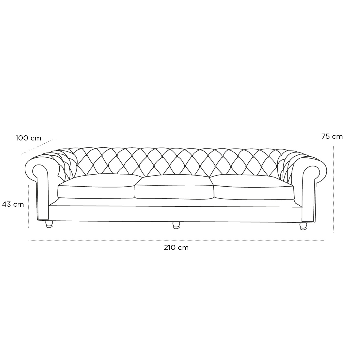 Product schematic Canapé Chesterfield 3 Places