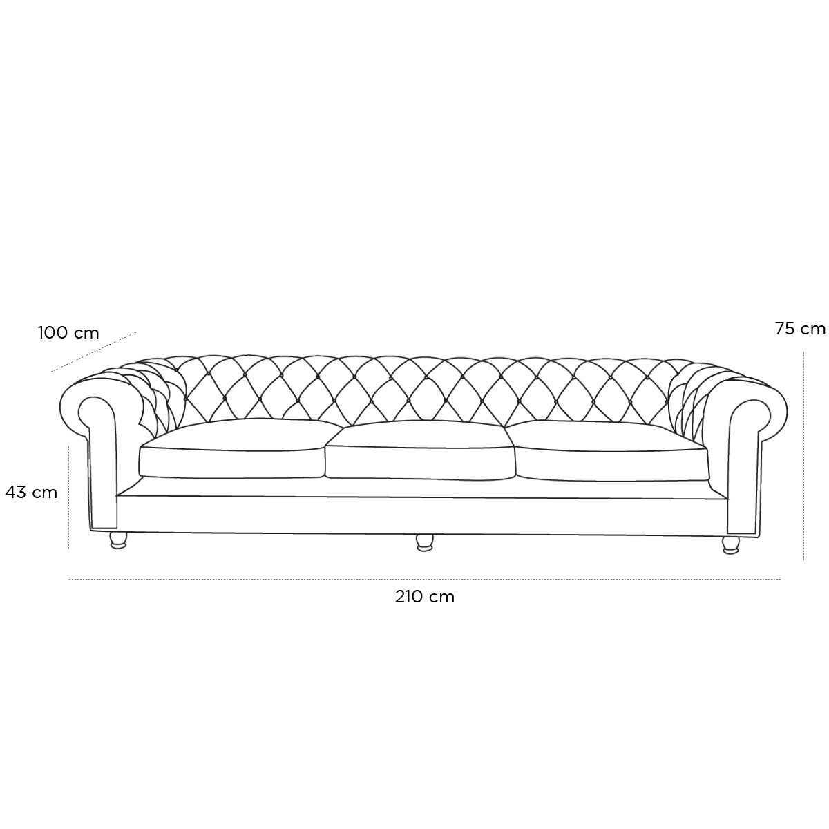 Schéma du produit Canapé Chesterfield 3 Places