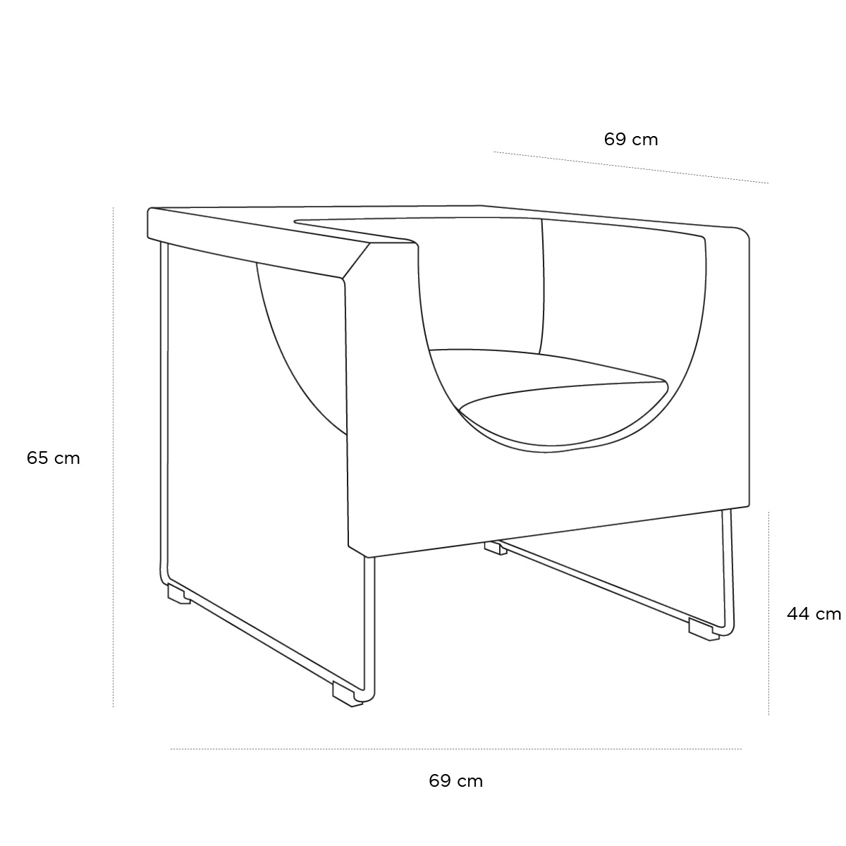 Product schematic Fauteuil Nube Jaune