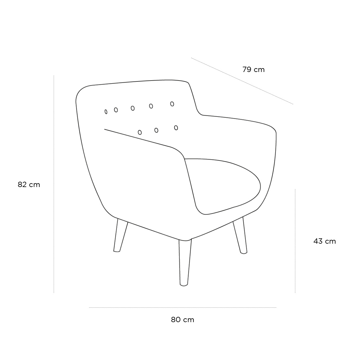 Product schematic Fauteuil Coogee Boutons Jaunes