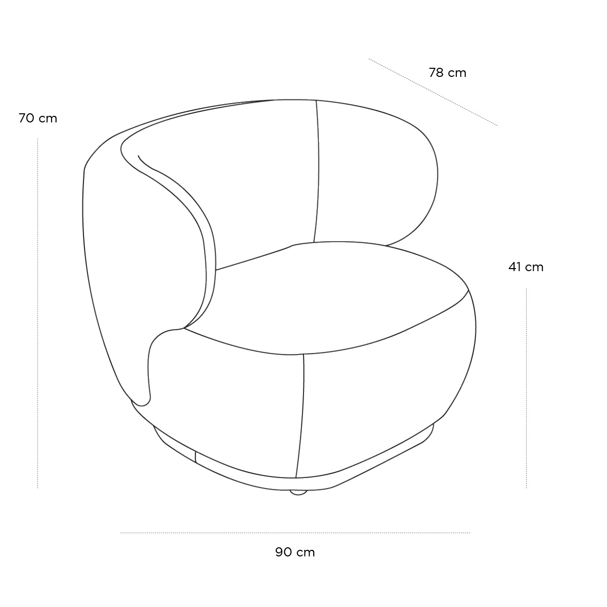 Product schematic Fauteuil Giulia Kaki bouclé