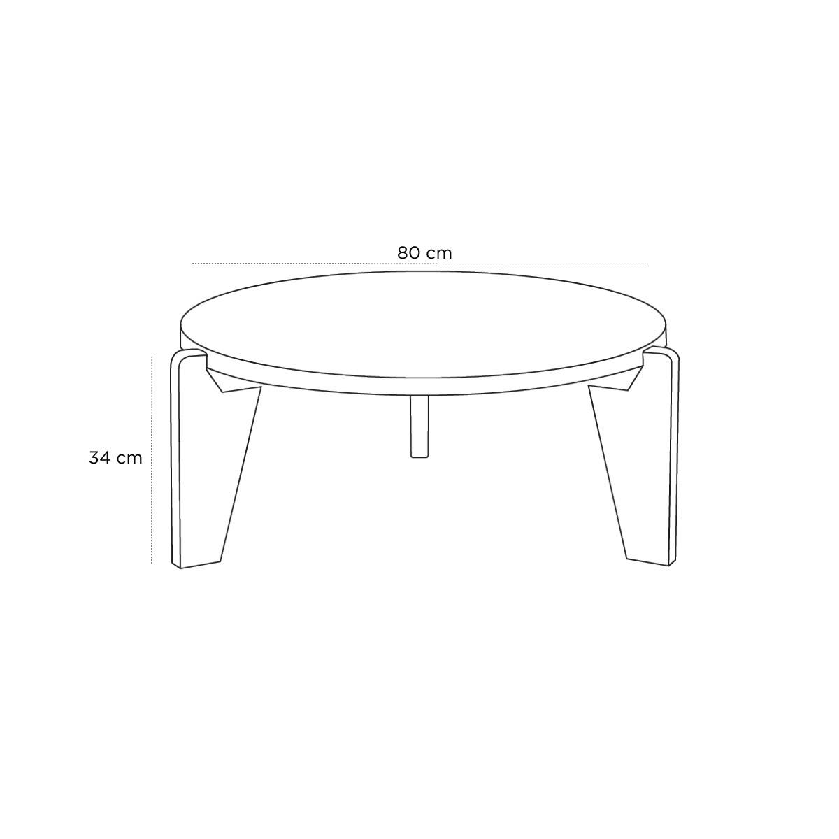 Schéma du produit Table basse Guéridon Bas Chêne