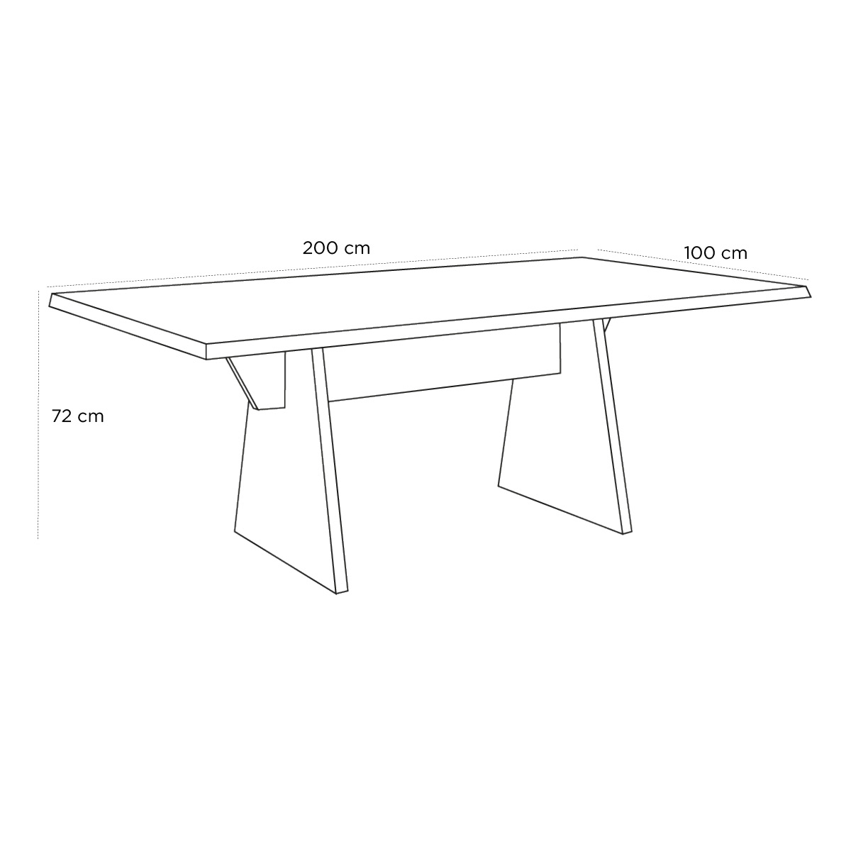Product schematic Table Galère Rectangulaire 200x100