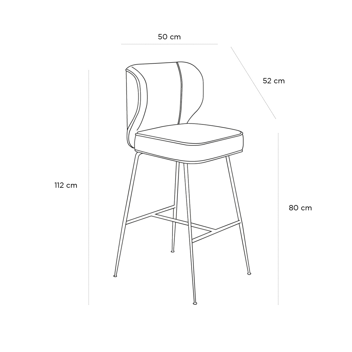 Product schematic Tabouret Wayne Beige Pied Laiton