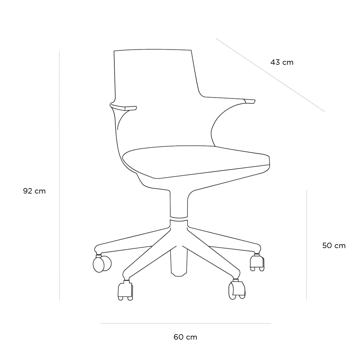 Product schematic Fauteuil de bureau Spoon Noir