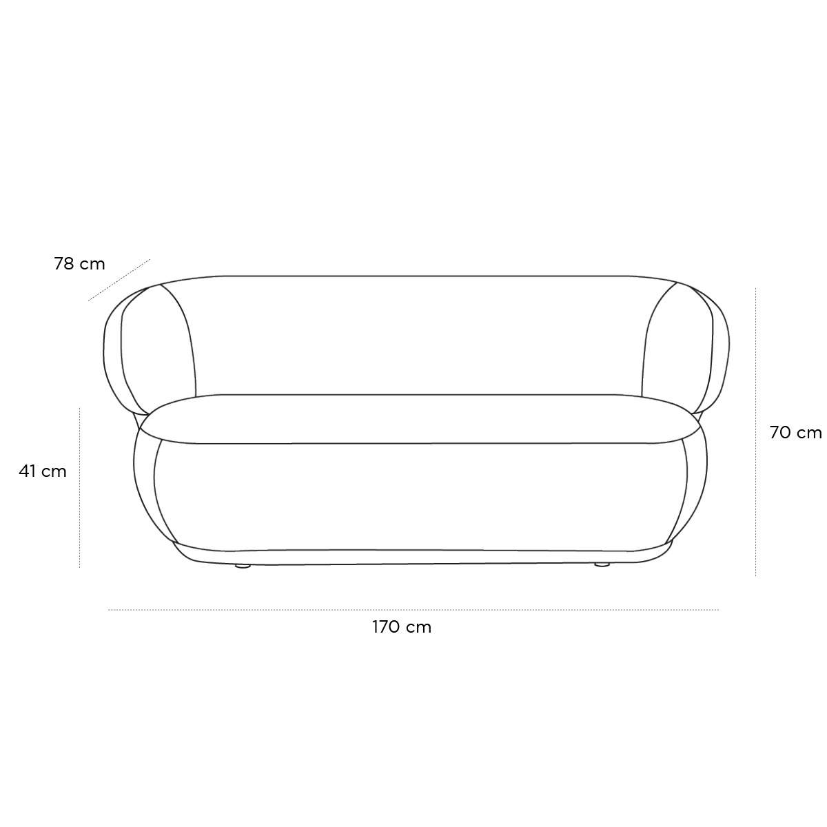 Product schematic Canapé Giulia Kaki bouclé 2 Places
