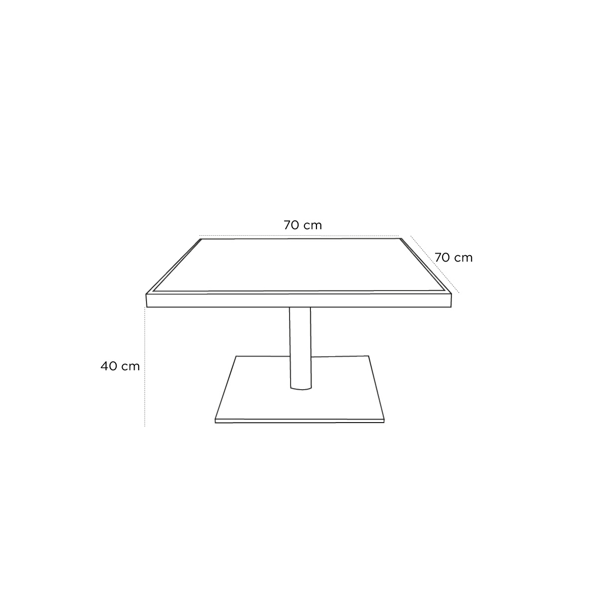 Product schematic Table basse Emaillé Carré Bleu Turquoise