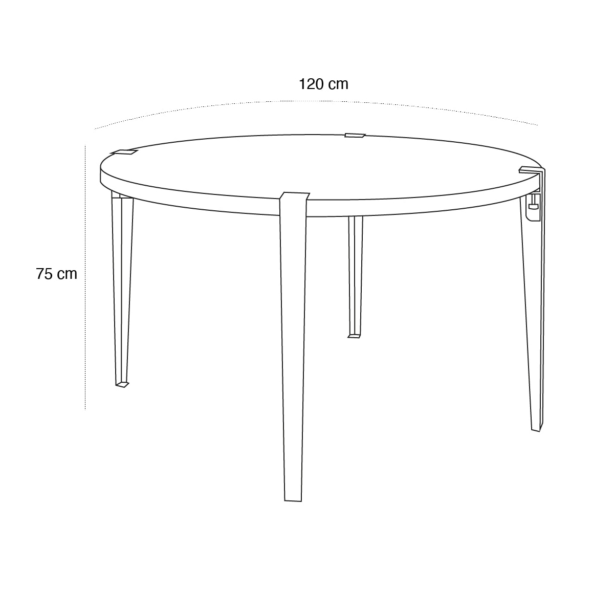 Product schematic Table TIPTOE Noir Laiton 120