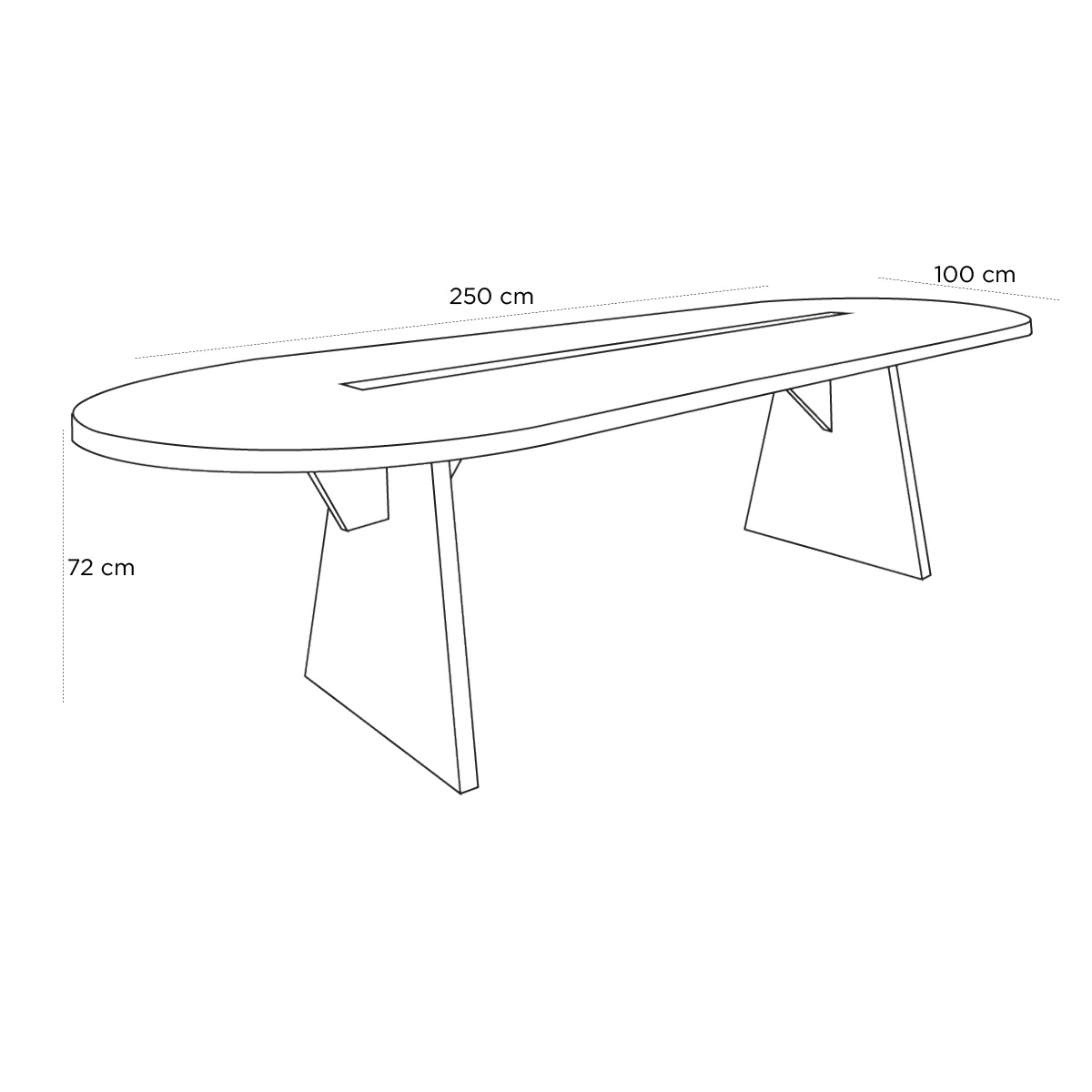 Product schematic Table Galère Ovale 2m50