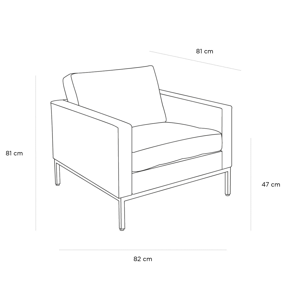 Product schematic Fauteuil Florence Knoll