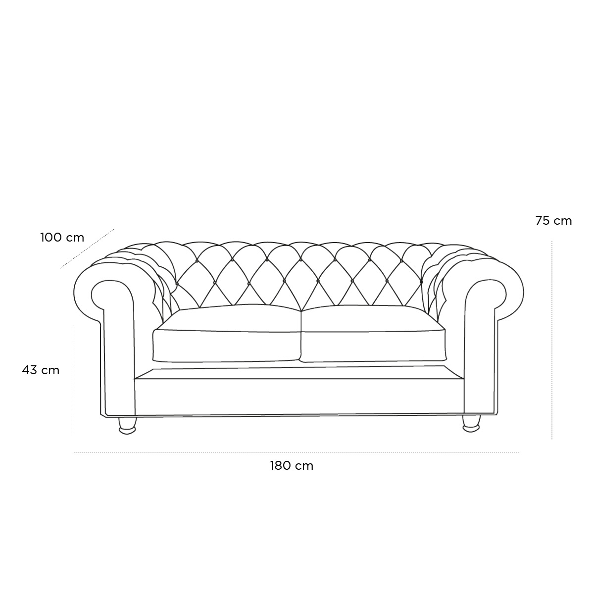Product schematic Canapé Chesterfield 2 Places