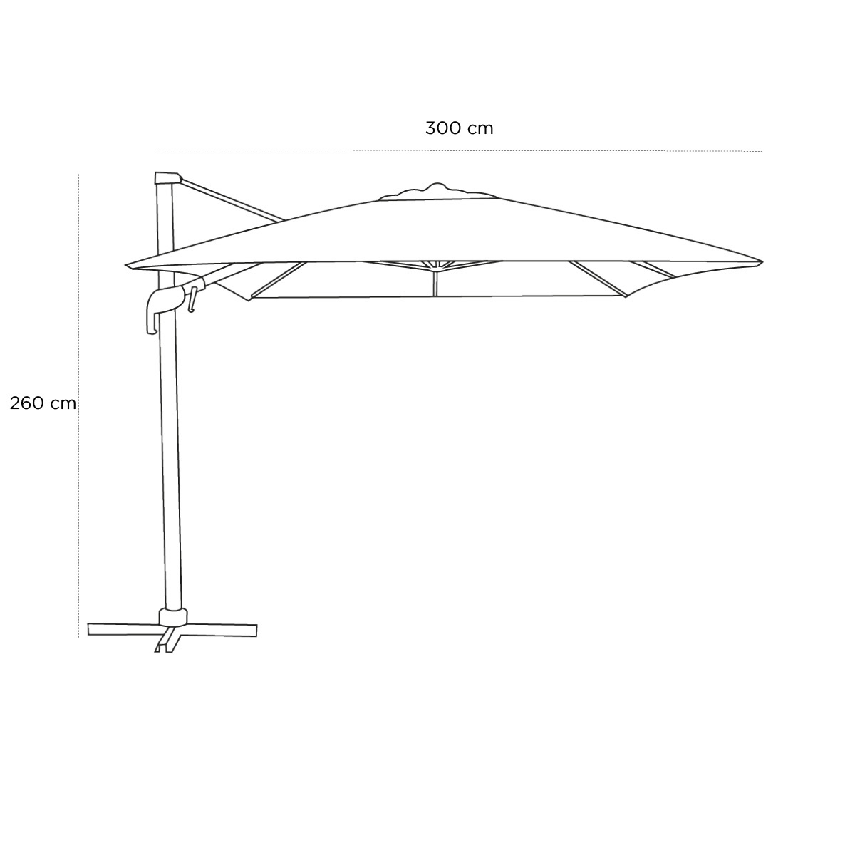 Product schematic Parasol Déporté Noir Mat Acier