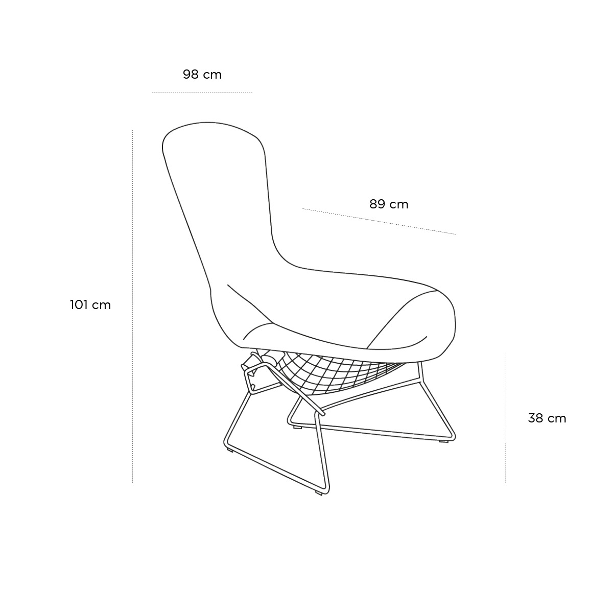 Product schematic Fauteuil Bertoia Haut Dossier Noir