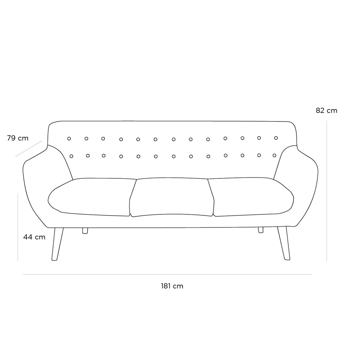 Product schematic Canapé Coogee Boutons Jaunes