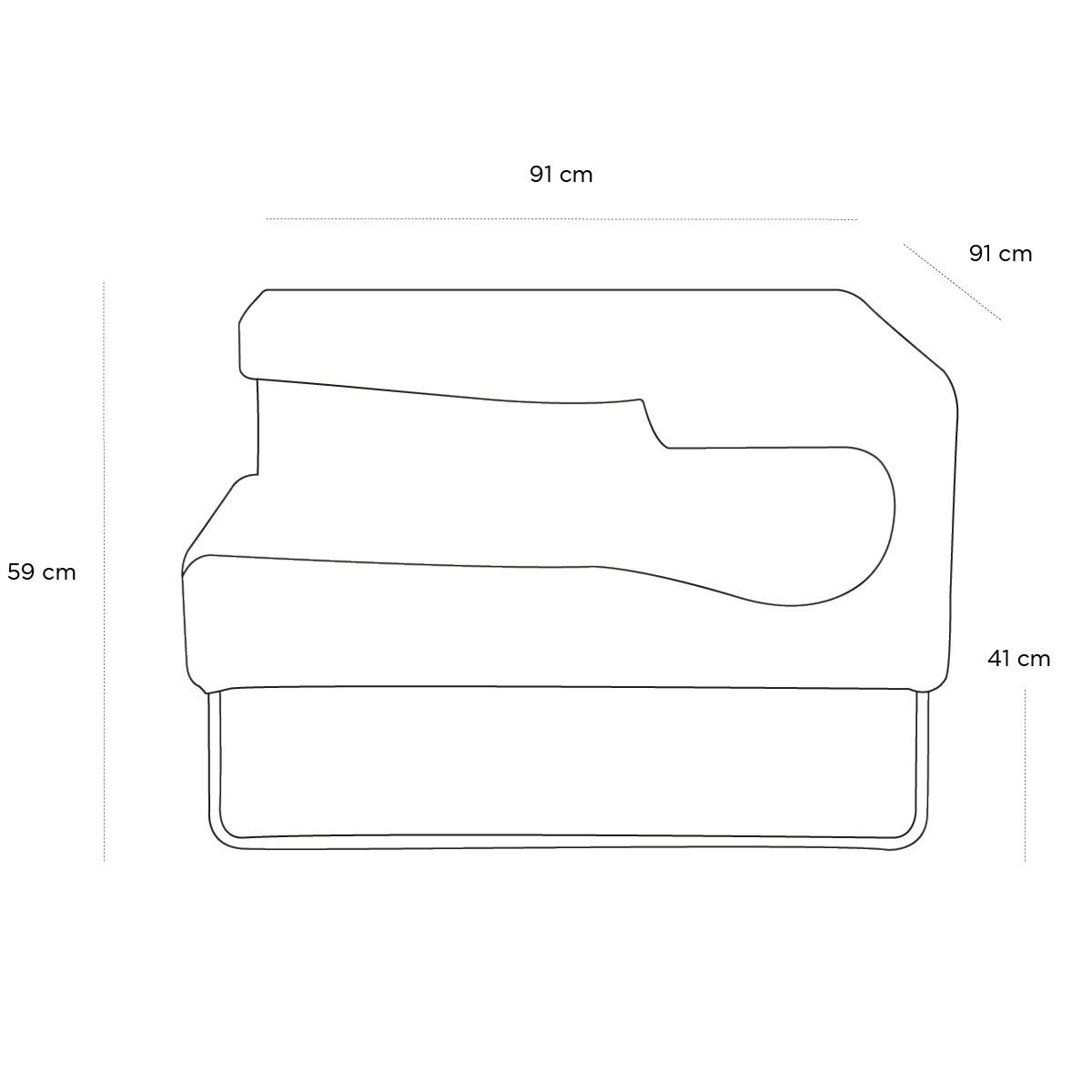 Product schematic Chauffeuse Lowseat Angle Gris