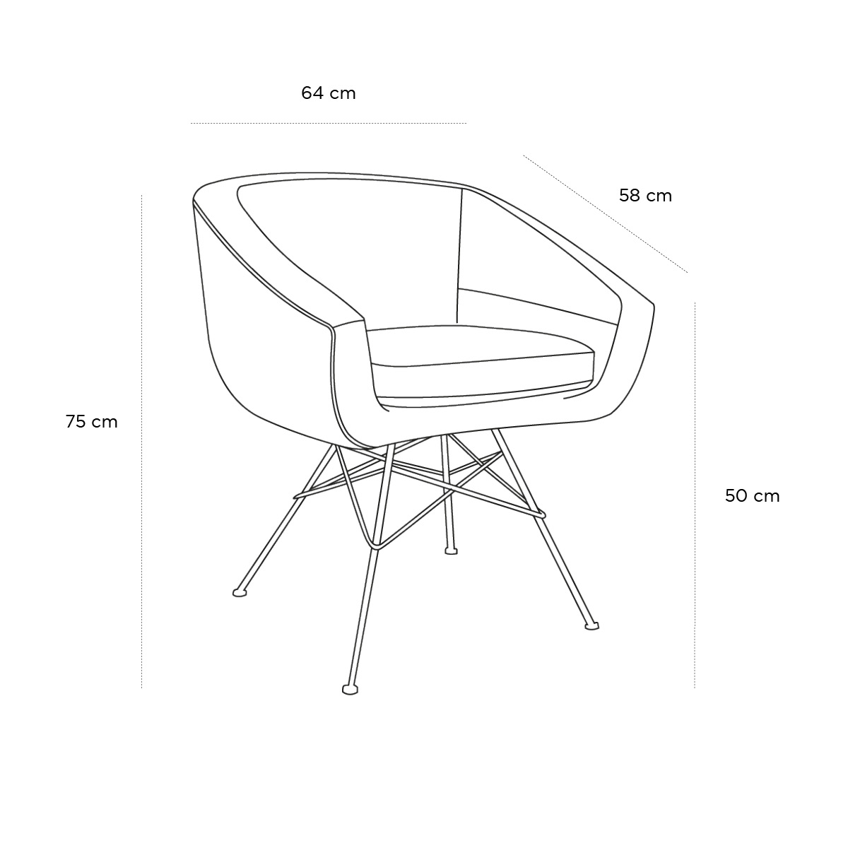Product schematic Fauteuil Aiko Gris Clair