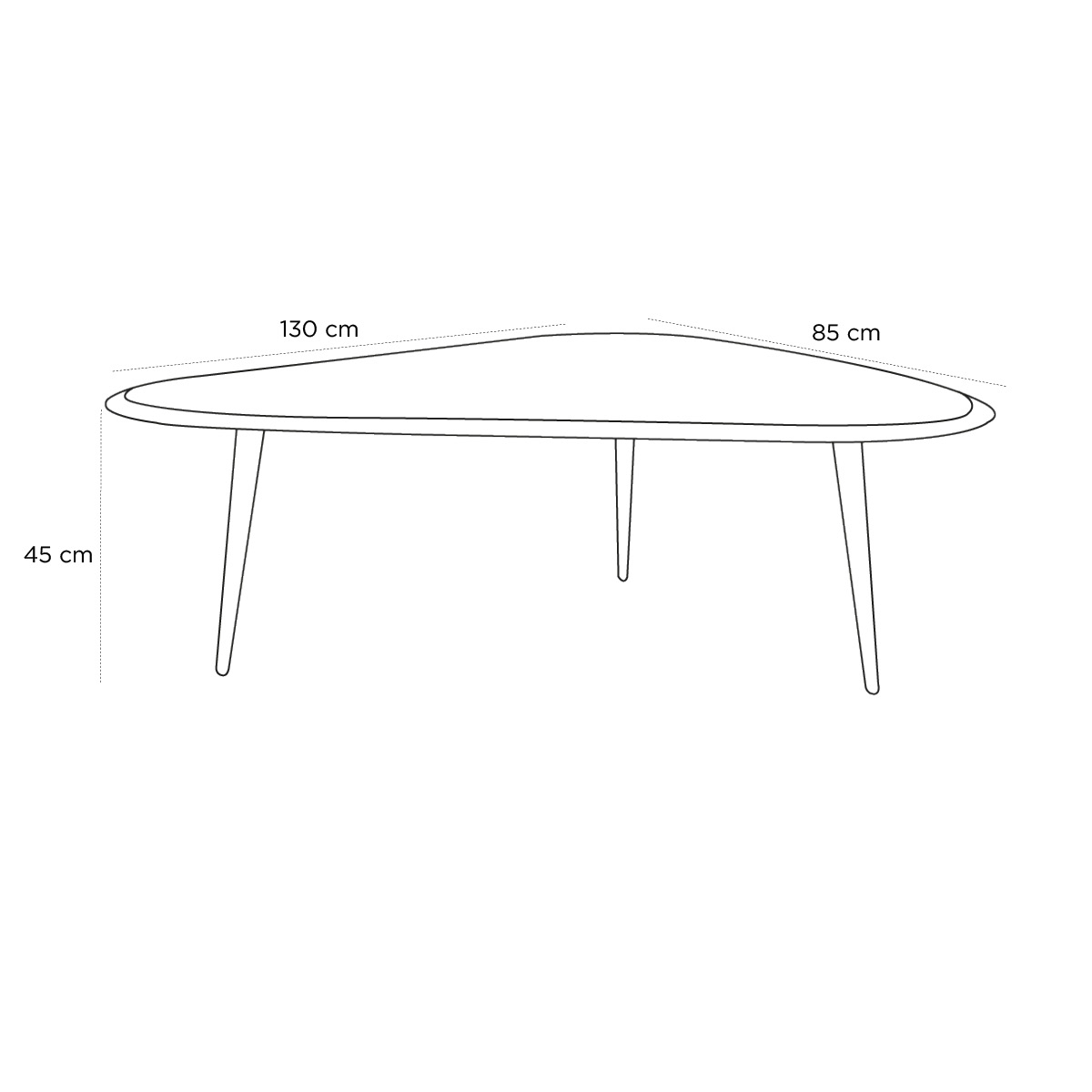 Product schematic Table basse Fifties Crème L