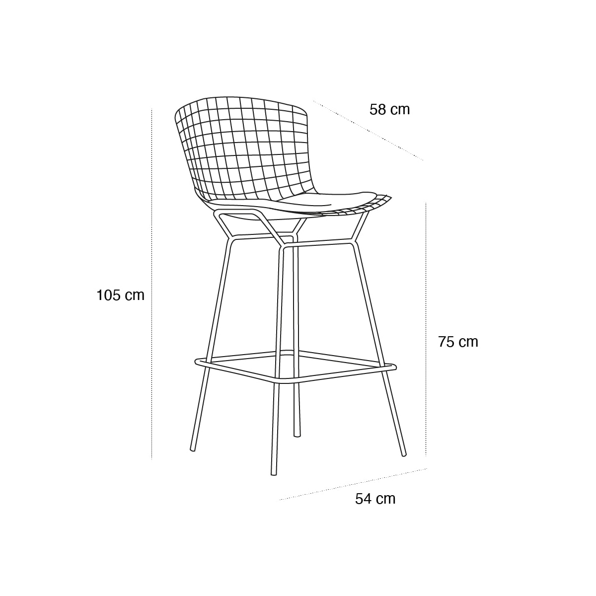 Product schematic Tabouret Bertoia Noir