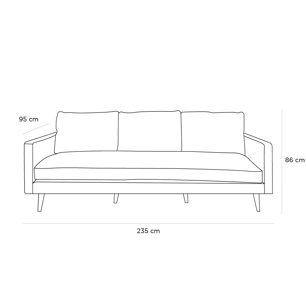 Product schematic Canapé Gatsby 3 places Bleu Nuit