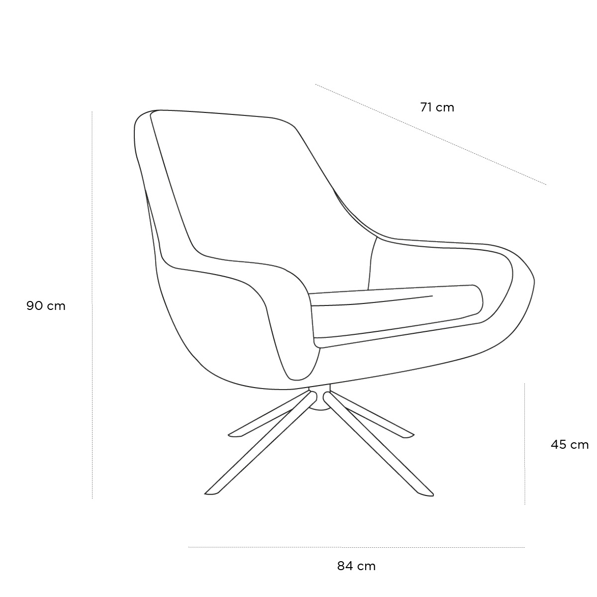Product schematic Fauteuil Noomi Bleu Fonce