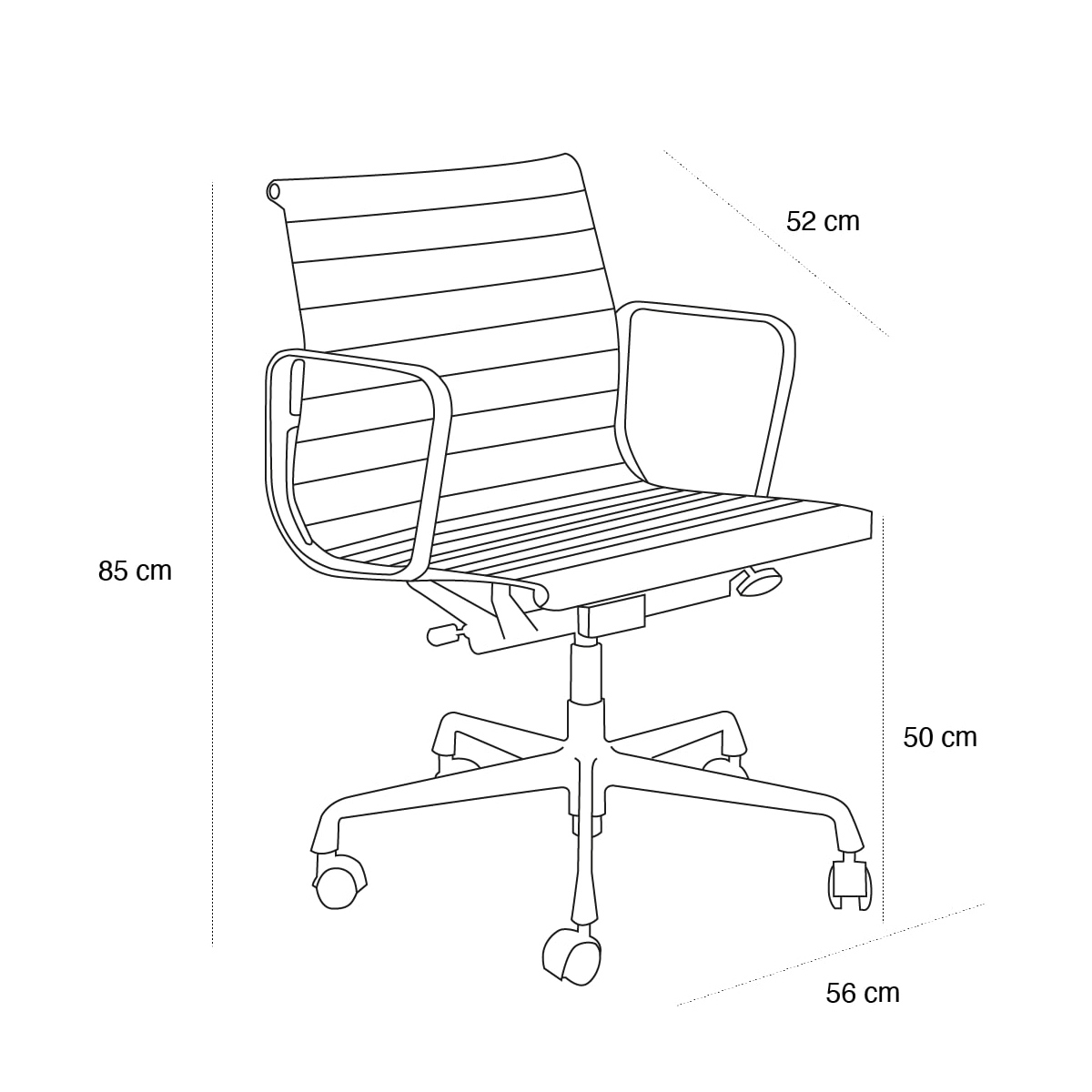 Schéma du produit Fauteuil de bureau Visiteur Eames A Roulettes