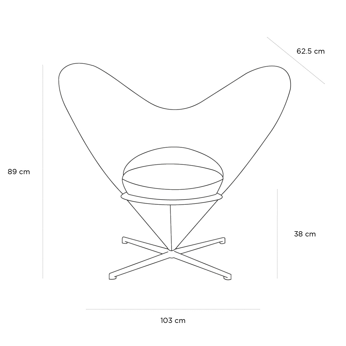 Product schematic Fauteuil Heart Cone Noir