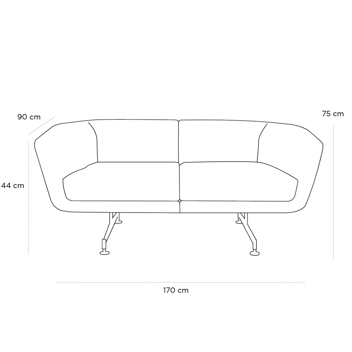 Product schematic Canapé Betty 2 places