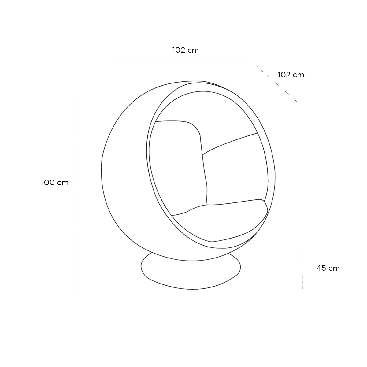 Product schematic Fauteuil Ball Noir