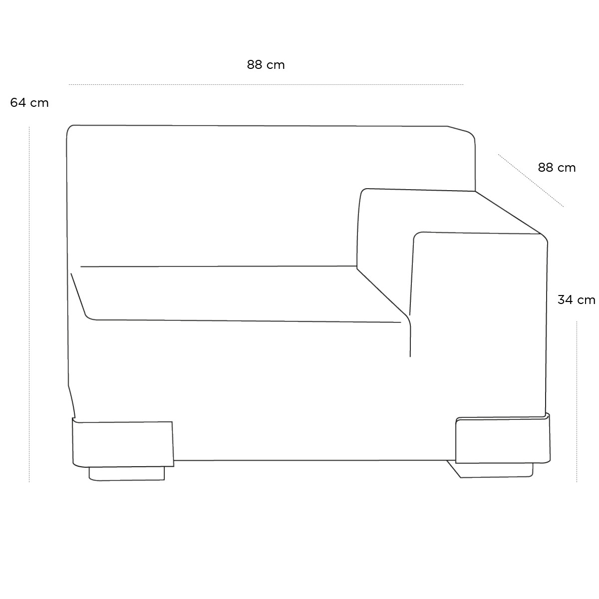 Product schematic Chauffeuse Plastics Duo Accoudoir Droit GM Tourterelle