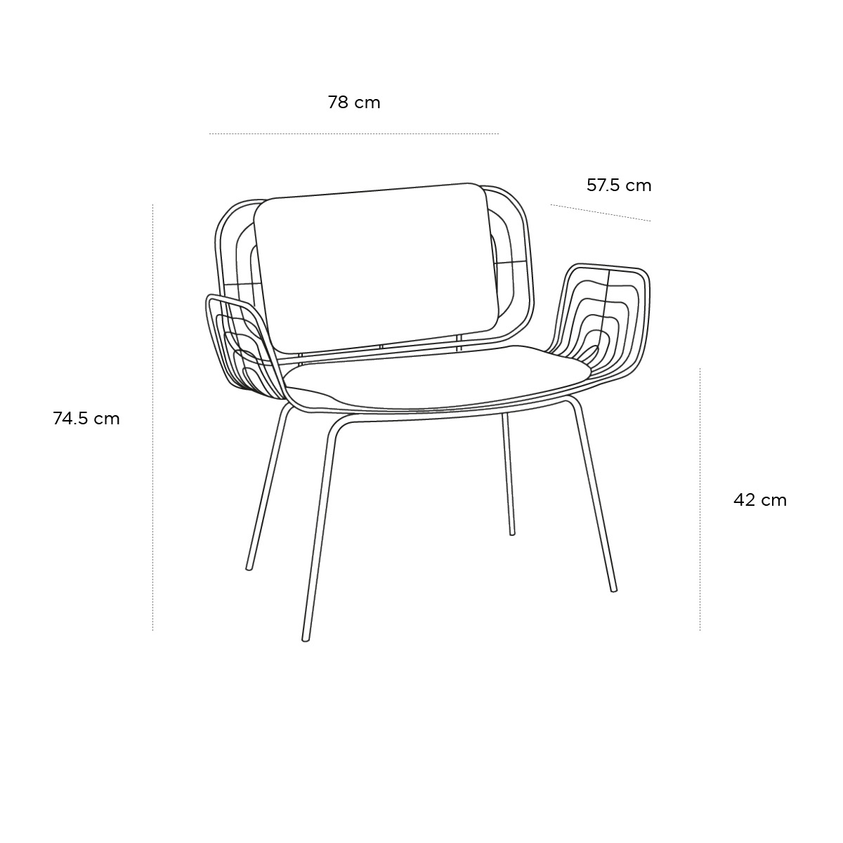 Product schematic Fauteuil Boston Lounge Doré