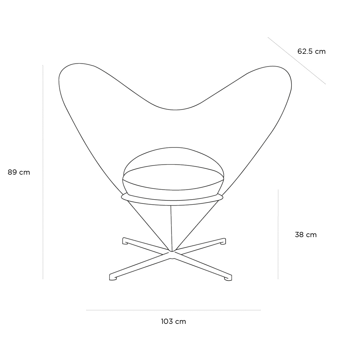 Product schematic Fauteuil Heart Cone Bleu