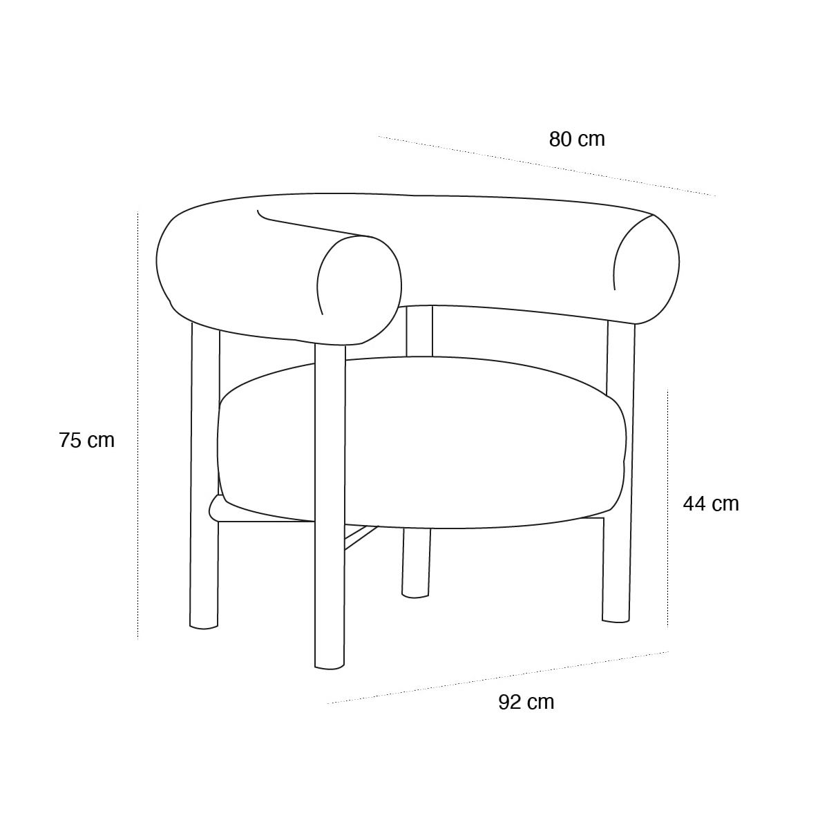 Product schematic Fauteuil Carol Tweed Vert