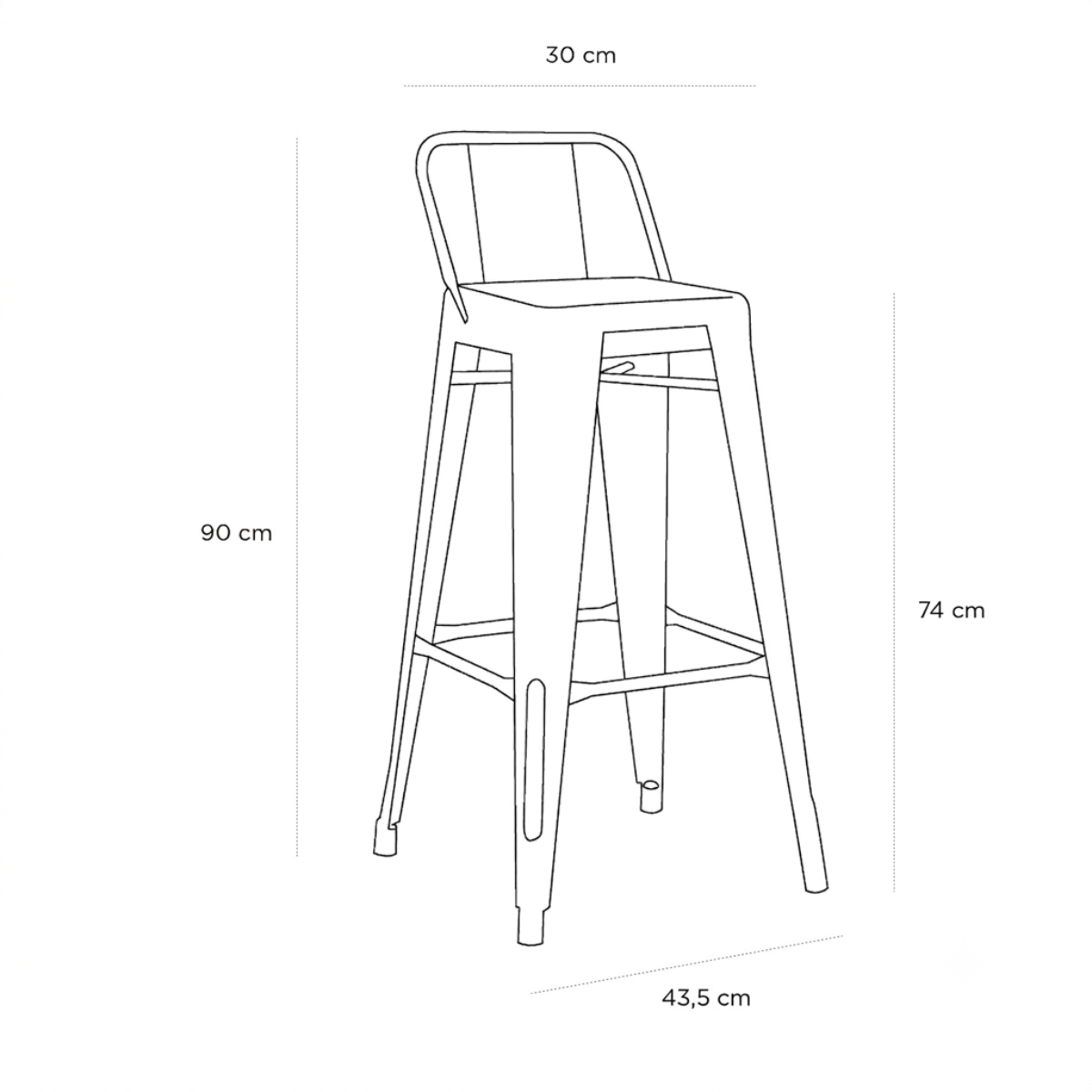 Schéma du produit Tabouret Tolix Bleu avec dossier