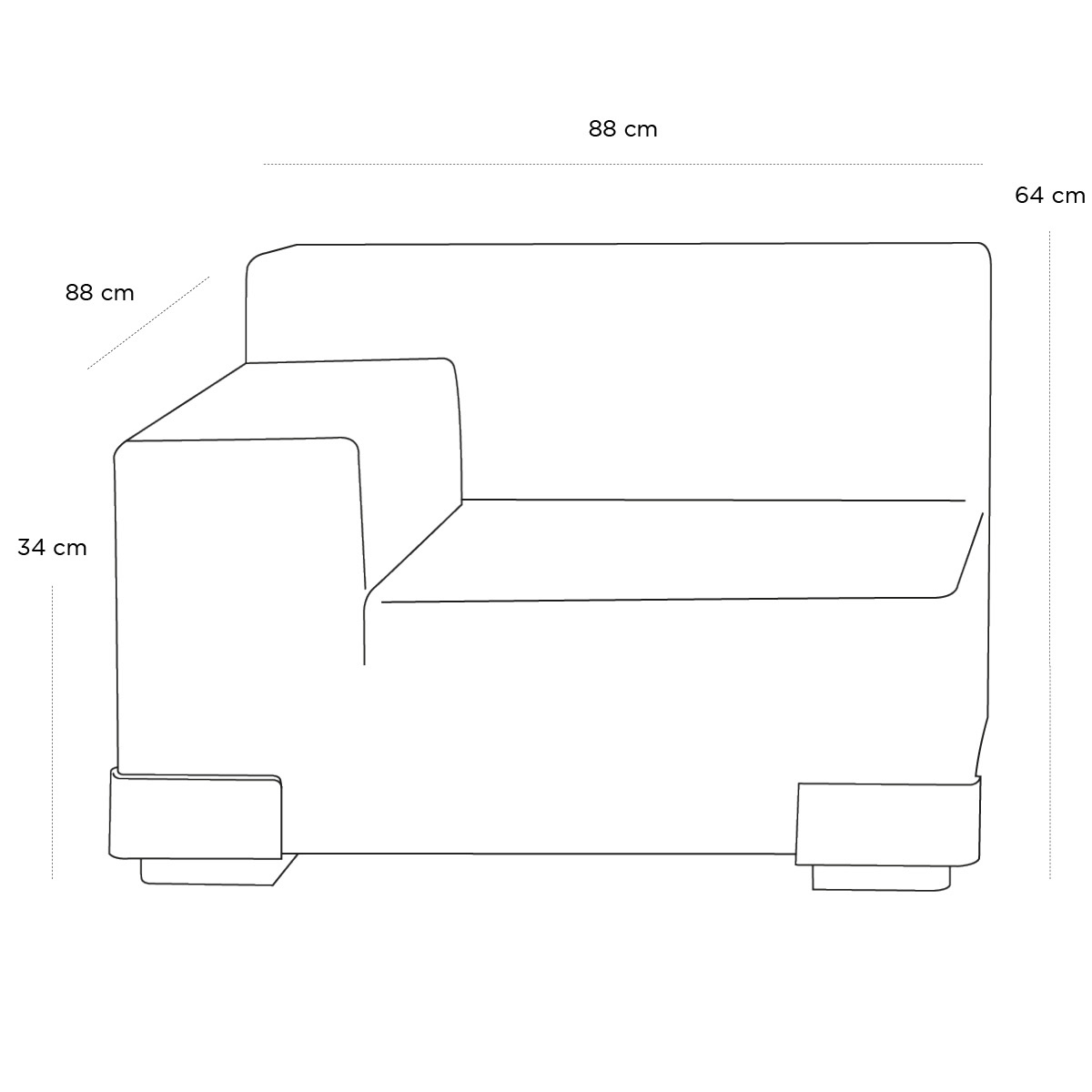 Product schematic Chauffeuse Plastics Duo Accoudoir Gauche GM Tourterelle