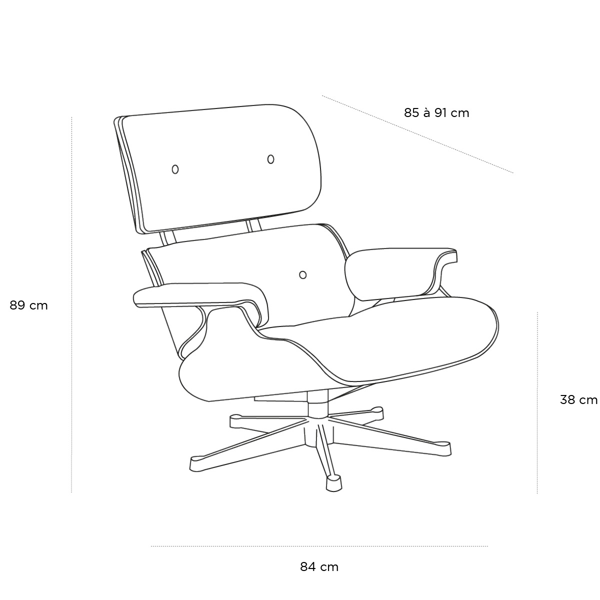 Product schematic Fauteuil Lounge Noir