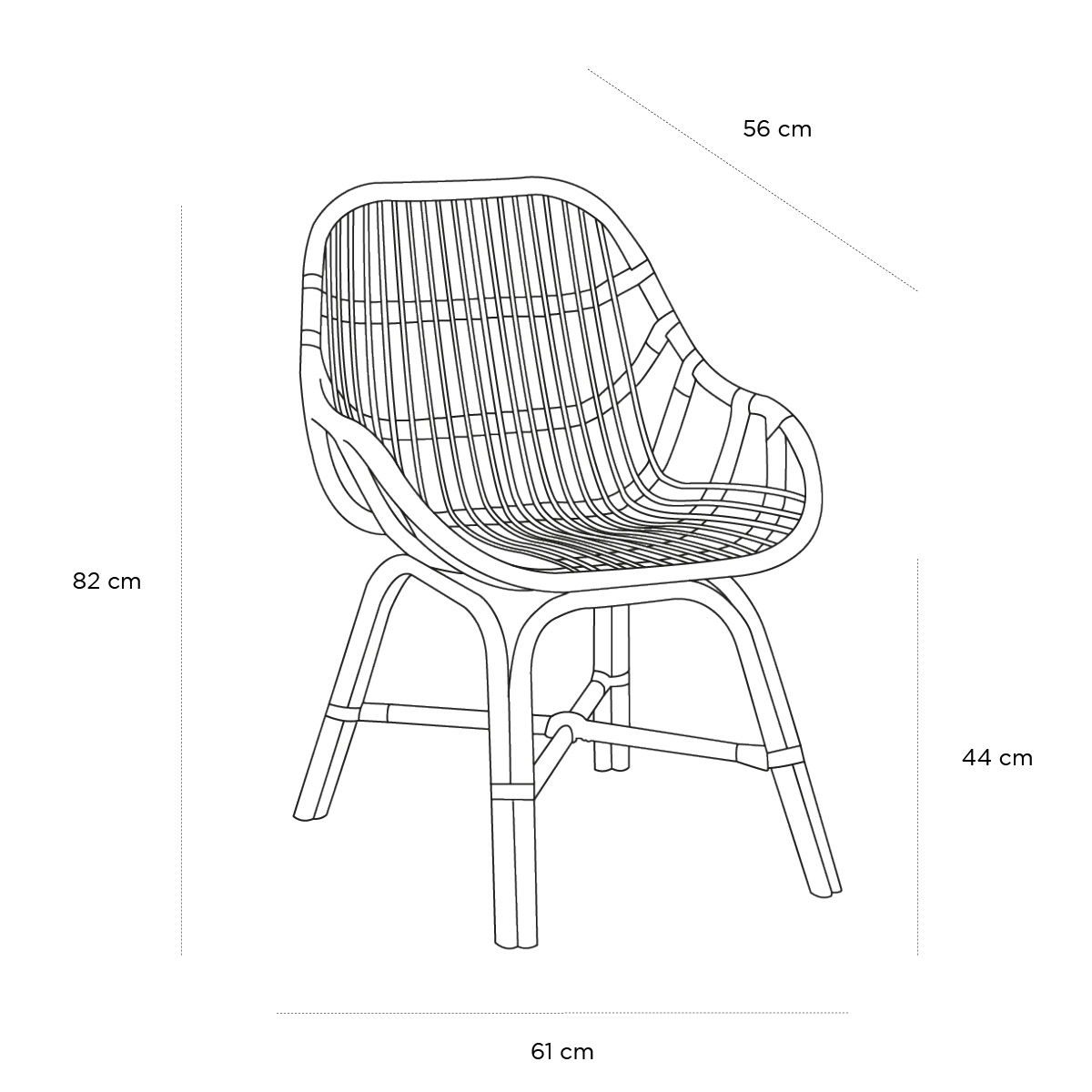 Product schematic Fauteuil Tara Rotin