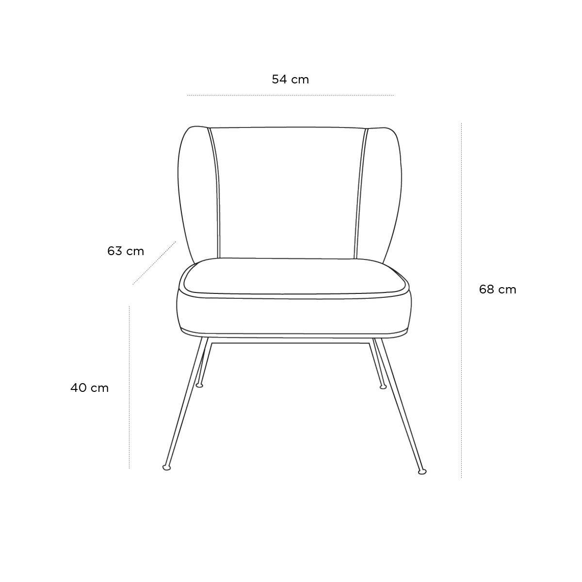 Product schematic Chauffeuse Wayne lounge Bleu Nuit Pied Laiton