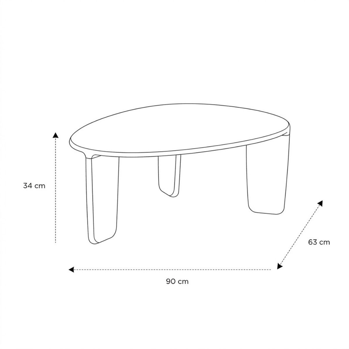 Product schematic Table basse Téhème chêne PM