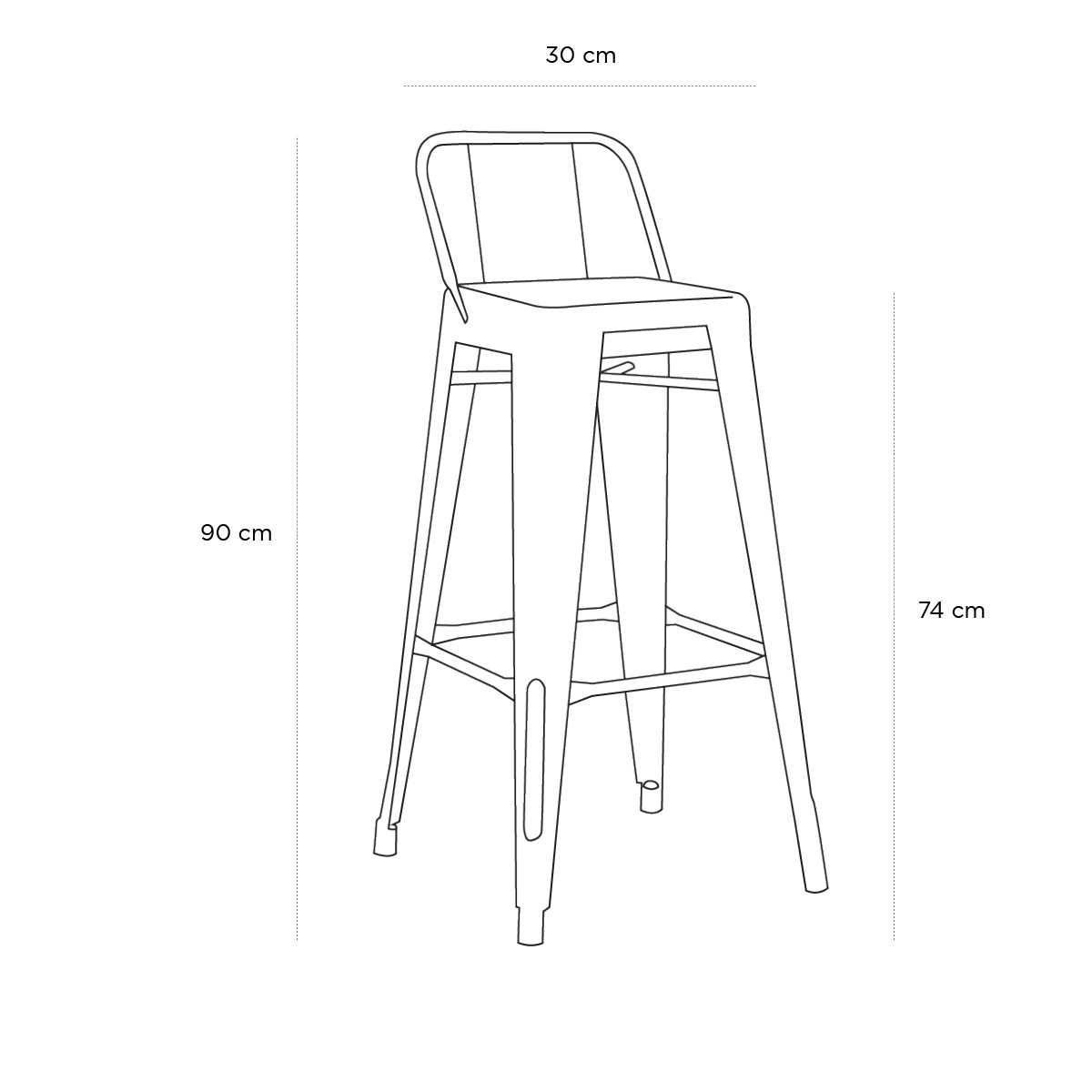 Product schematic Tabouret Tolix Blanc avec dossier