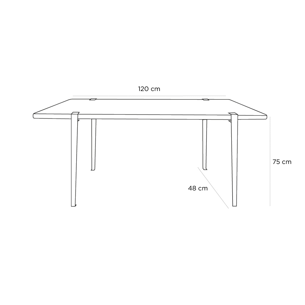 Product schematic Table TIPTOE Chêne 120