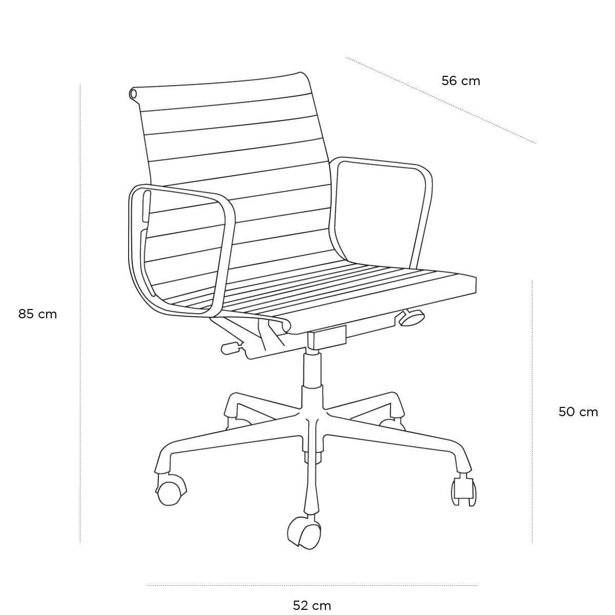 Product schematic Fauteuil de bureau Visiteur Eames A Roulettes